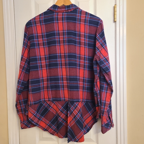 BIT & BRIDLE Red Navy Plaid Embellished Collar Long Sleeve Flannel Shirt Size XL - Picture 6 of 10